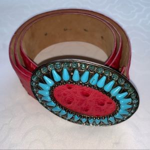 Tanner Genuine Leather Pink & Turquoise Belt